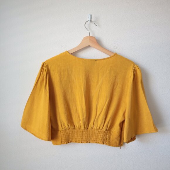 Blue Rain Linen Blend Batwing Cropped Top | L - Picture 7 of 7